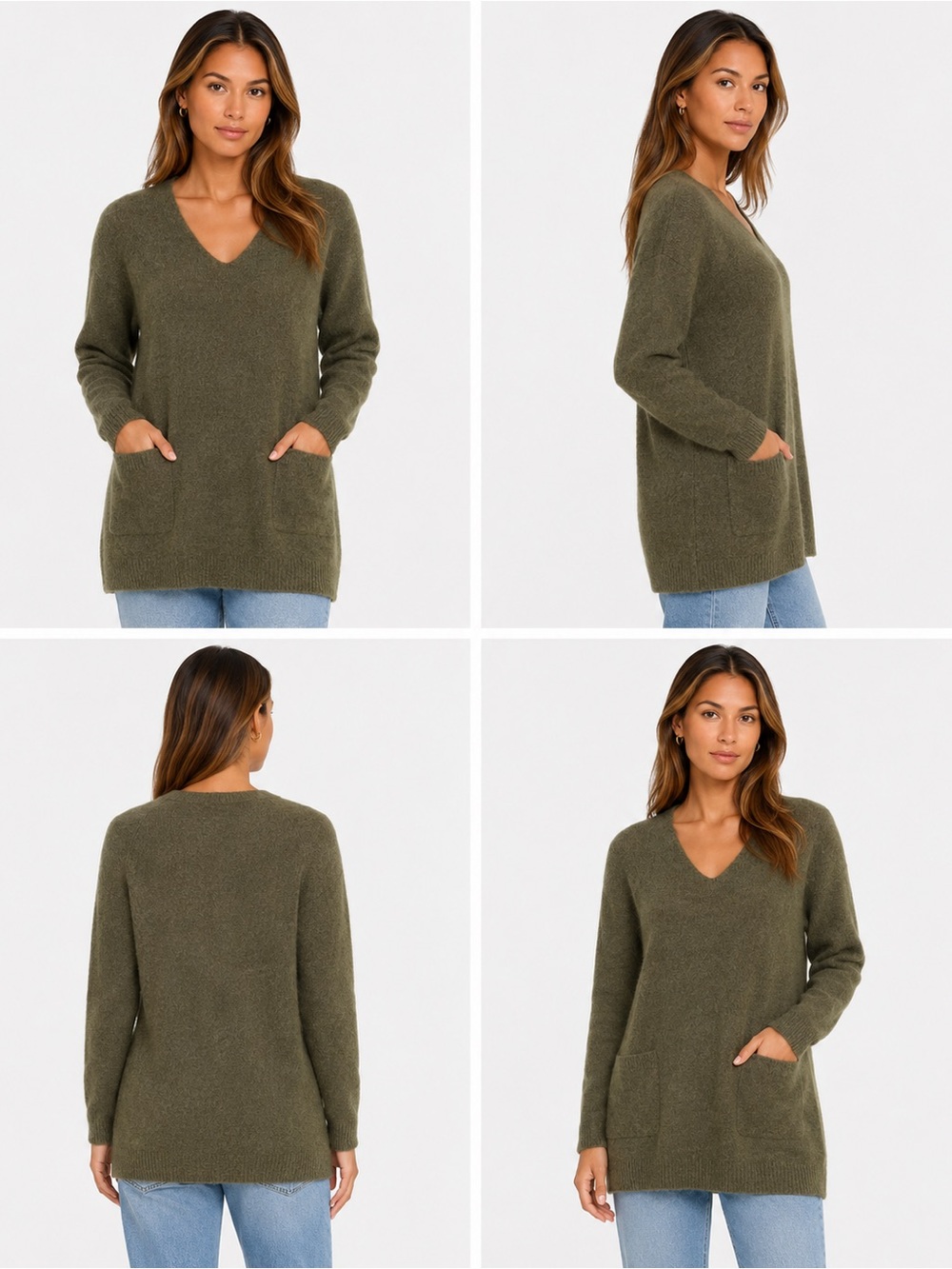 M&S Collection Pure Cashmere Moss Green Tunic Sweater Dress UK 8 small